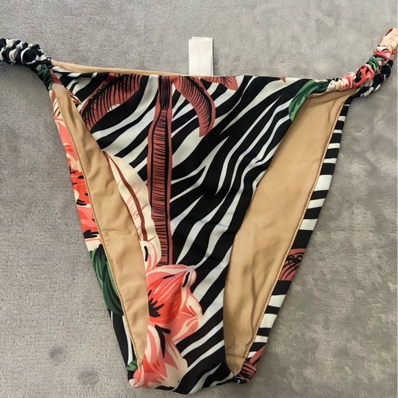New! Ochie Black White Tropical Zebra Floral Print Swim Bikini Bottom 10606 - Picture 3 of 7